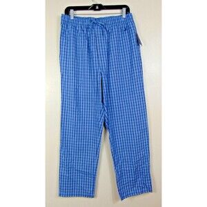 New Mens Nautica Sleepwear Pajama Bottom Plaid Medium Blue Pull on Pants M